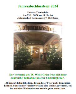 Jahresabschlussfeier am 29.November, 19 Uhr im Johanneshof